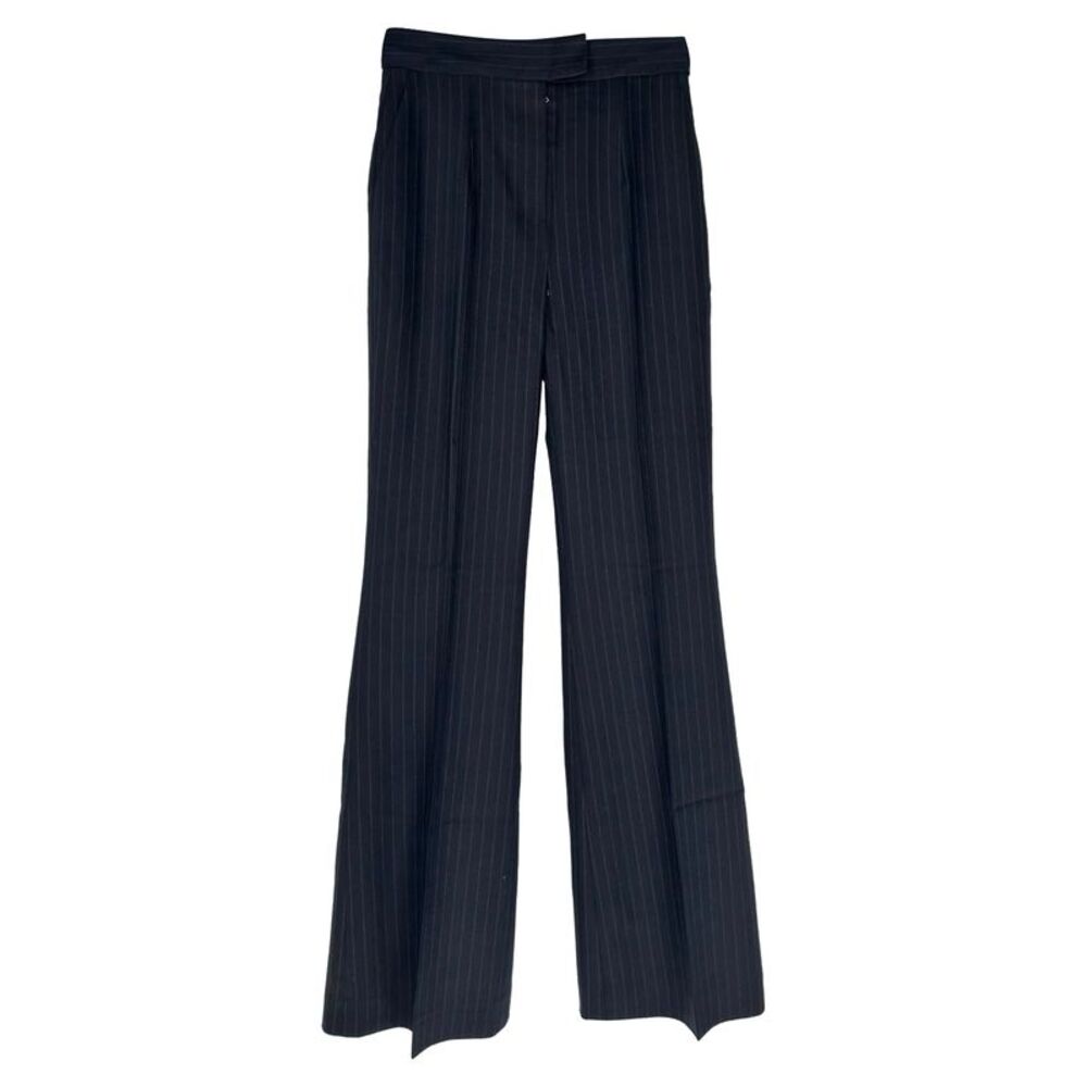 Galvan London Pinstripe Trousers in Navy Blue Wool